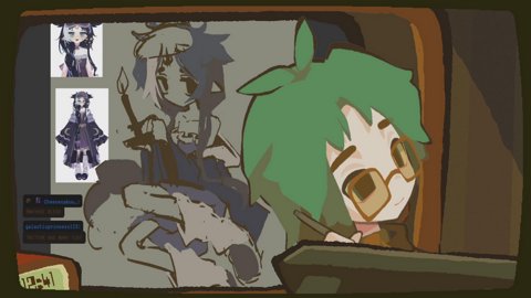coworking with a green haired introvert (me) [working on commissions]
